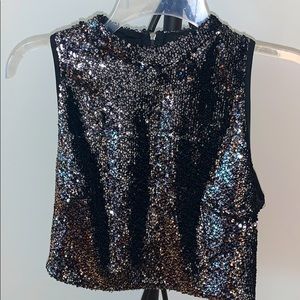 EUC Forever 21 Silver/Black Sequin Crop Top - Sz M